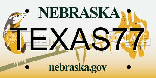 TEXAS77 Nebraska License Plate