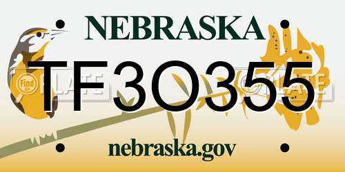 TF3O355 Nebraska License Plate