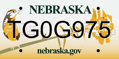 TG0G975 Nebraska License Plate