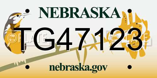 TG47123 Nebraska License Plate