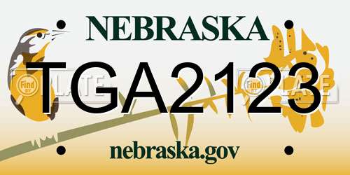 TGA2123 Nebraska License Plate