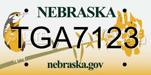 TGA7123 Nebraska License Plate