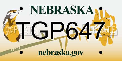 TGP647 Nebraska License Plate