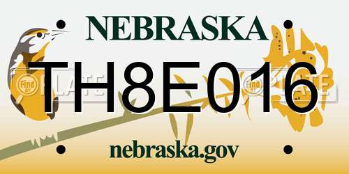 TH8E016 Nebraska License Plate