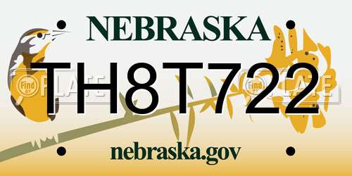 TH8T722 Nebraska License Plate