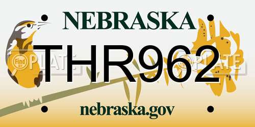 THR962 Nebraska License Plate