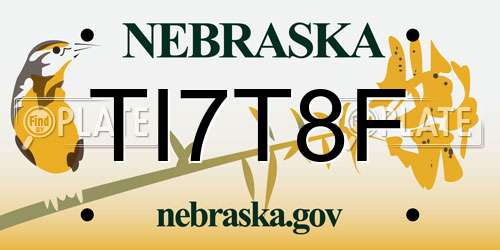 TI7T8F Nebraska License Plate