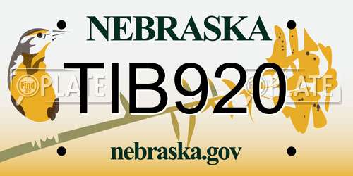 TIB920 Nebraska License Plate