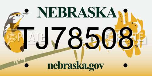 TJ78508 Nebraska License Plate