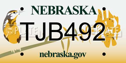 TJB492 Nebraska License Plate