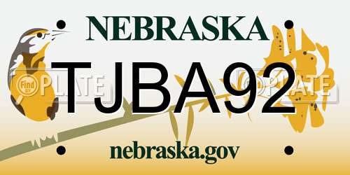 TJBA92 Nebraska License Plate