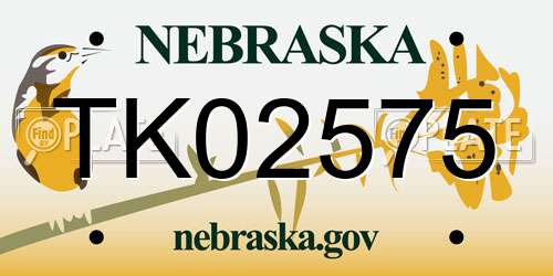 TK02575 Nebraska License Plate