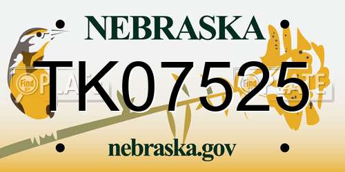 TK07525 Nebraska License Plate