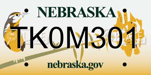 TK0M301 Nebraska License Plate