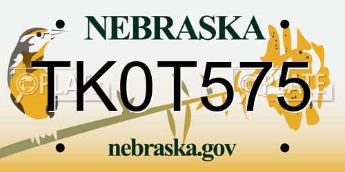 TK0T575 Nebraska License Plate