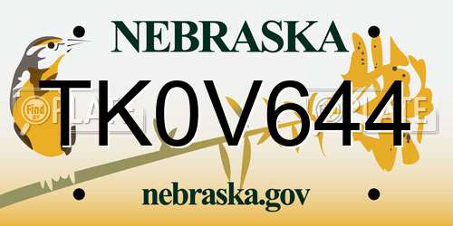 TK0V644 Nebraska License Plate