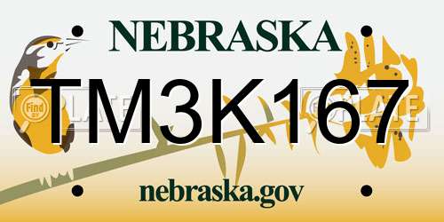 TM3K167 Nebraska License Plate