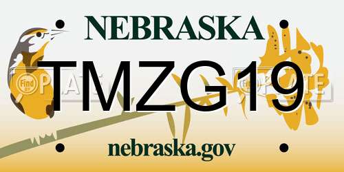 TMZG19 Nebraska License Plate