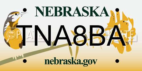 TNA8BA Nebraska License Plate
