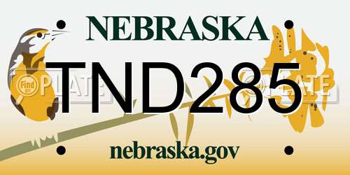 TND285 Nebraska License Plate