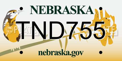 TND755 Nebraska License Plate