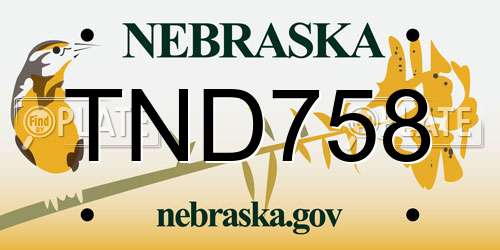 TND758 Nebraska License Plate