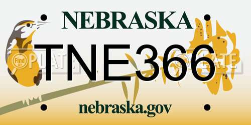 TNE366 Nebraska License Plate