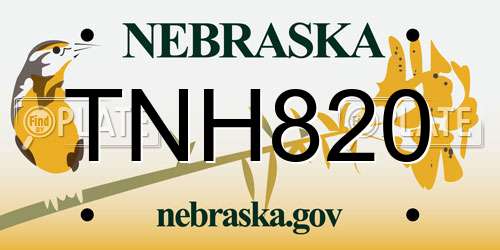 TNH820 Nebraska License Plate