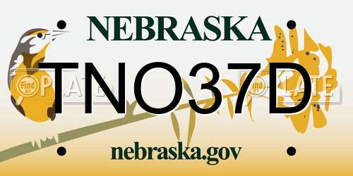 TNO37D Nebraska License Plate
