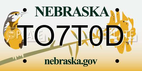 TO7T0D Nebraska License Plate