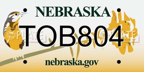 TOB804 Nebraska License Plate