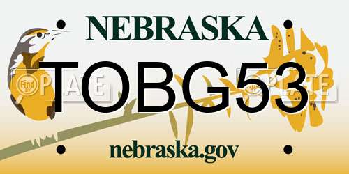 TOBG53 Nebraska License Plate