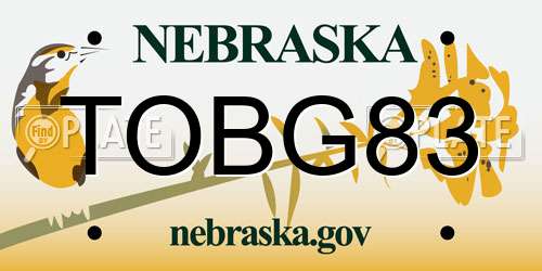 TOBG83 Nebraska License Plate