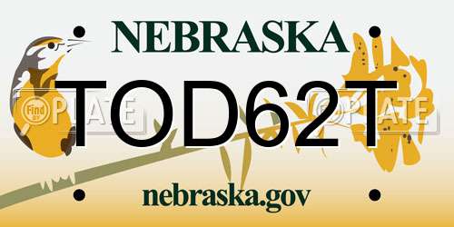 TOD62T Nebraska License Plate