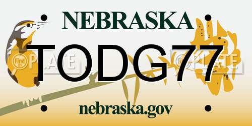 TODG77 Nebraska License Plate