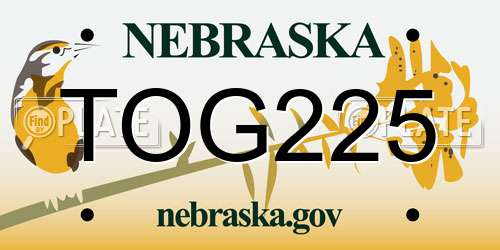 TOG225 Nebraska License Plate
