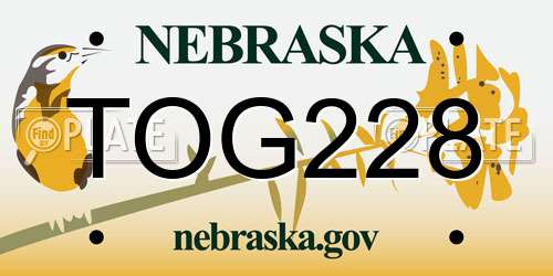 TOG228 Nebraska License Plate