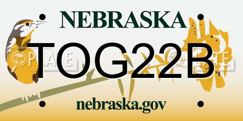 TOG22B Nebraska License Plate