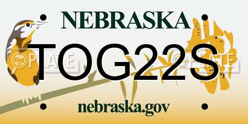 TOG22S Nebraska License Plate