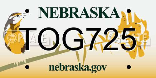 TOG725 Nebraska License Plate