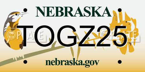 TOGZ25 Nebraska License Plate