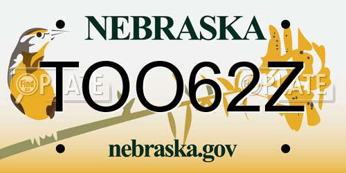 TOO62Z Nebraska License Plate