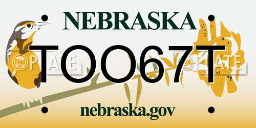 TOO67T Nebraska License Plate