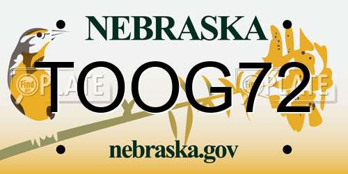 TOOG72 Nebraska License Plate