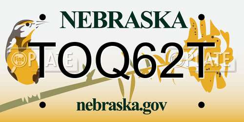 TOQ62T Nebraska License Plate