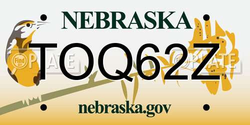 TOQ62Z Nebraska License Plate