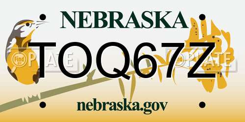 TOQ67Z Nebraska License Plate