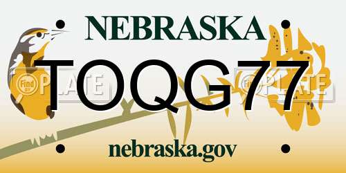TOQG77 Nebraska License Plate