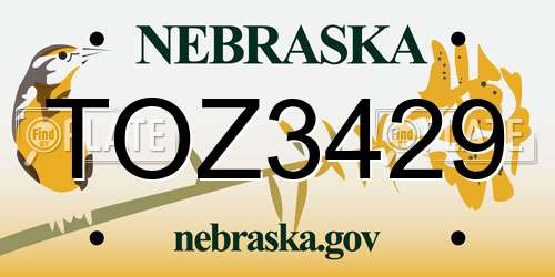 TOZ3429 Nebraska License Plate
