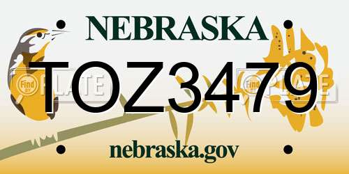 TOZ3479 Nebraska License Plate